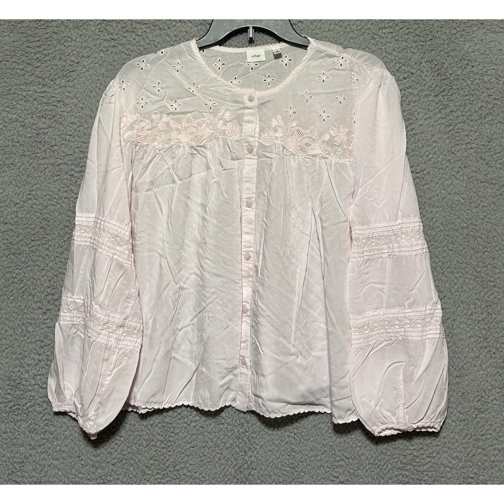 Wilfred Aritzia Pink Floral Eyelet‎ Blouse Womens M Sheer Boho Whimsical